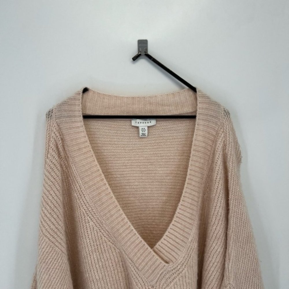 Topshop Oversized Preppy Ribbed Knit V Neck Slouchy Pullover